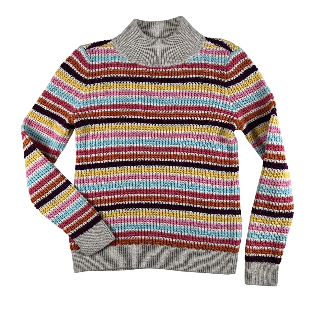 Talbots Sweater Womens XS Multicolor Stripe Waffle Knit Turtleneck Pullover Top